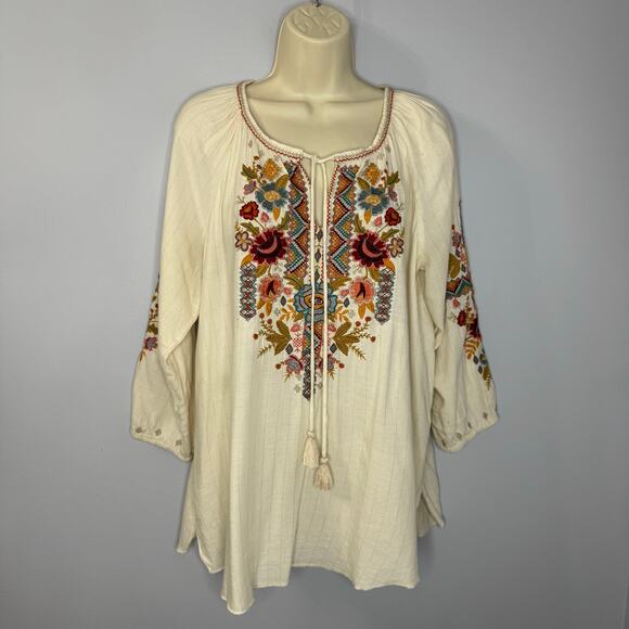 Johnny Was Clansy Peasant Embroidered Blouse Ivory Relax Boho Women's S - Picture 1 of 12